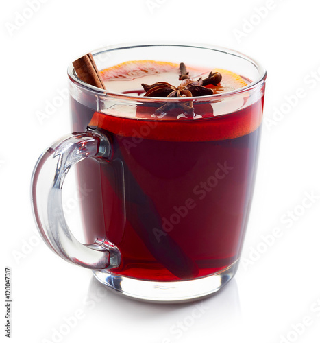 Red mulled wine isolated on white