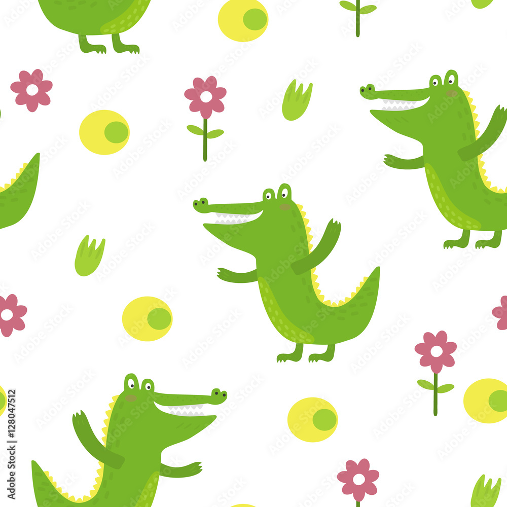 Obraz premium Cute crocodile in cartoon style. pattern