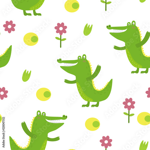 Cute crocodile in cartoon style. pattern © iryna_boiko