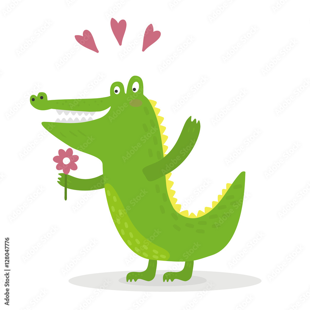 Fototapeta premium funny cute crocodile cartoon style. vector print