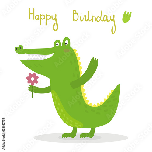 funny cute crocodile cartoon style. vector print