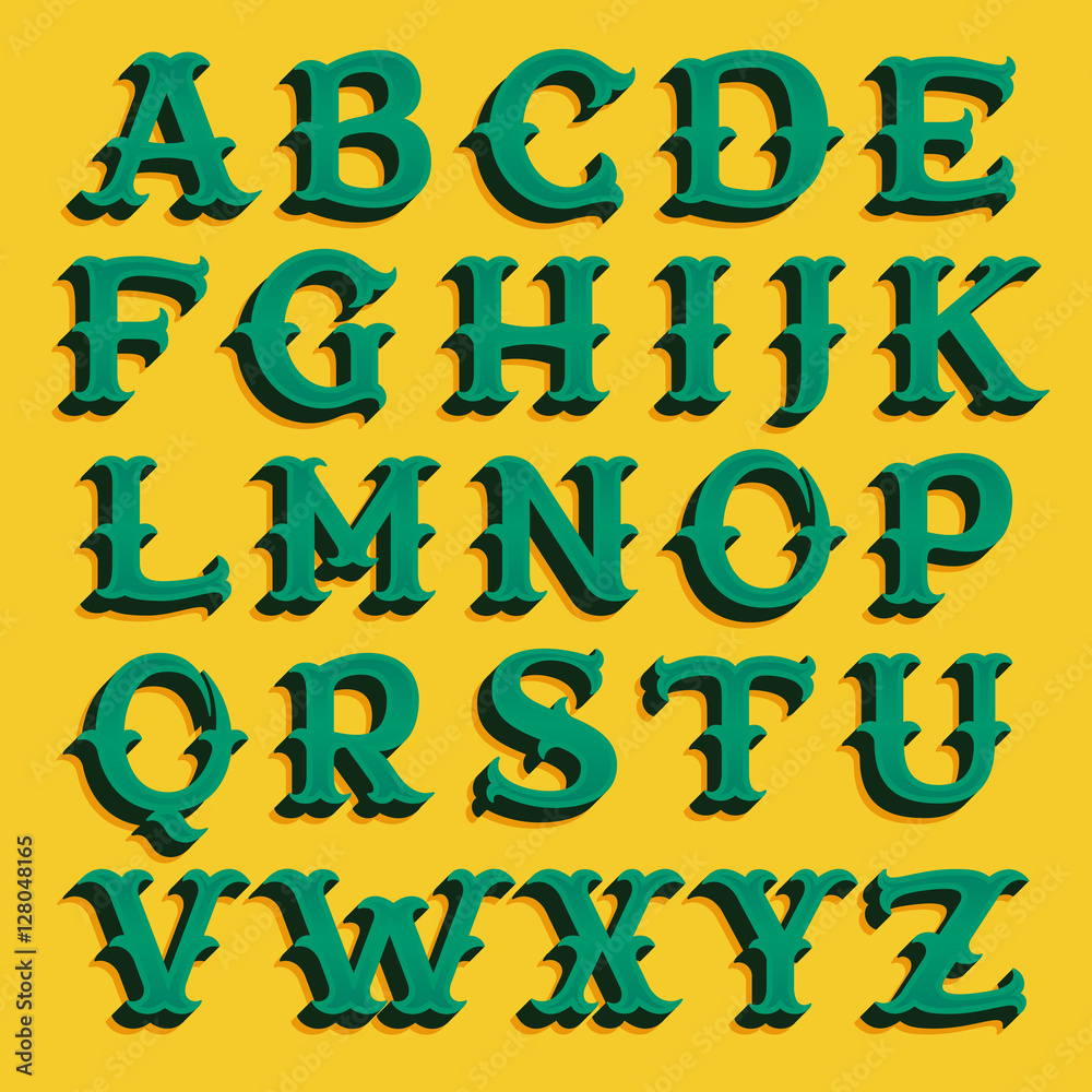 Vintage money style alphabet with shadow.