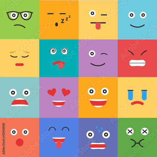Vector creative cartoon style smiles with different emotions