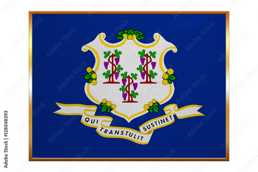 Flag of Connecticut, golden frame, fabric texture