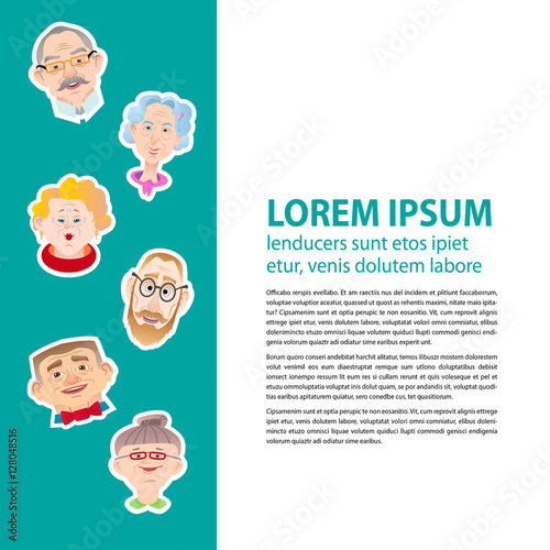 Poster with portraits of elderly people. Template for booklets,