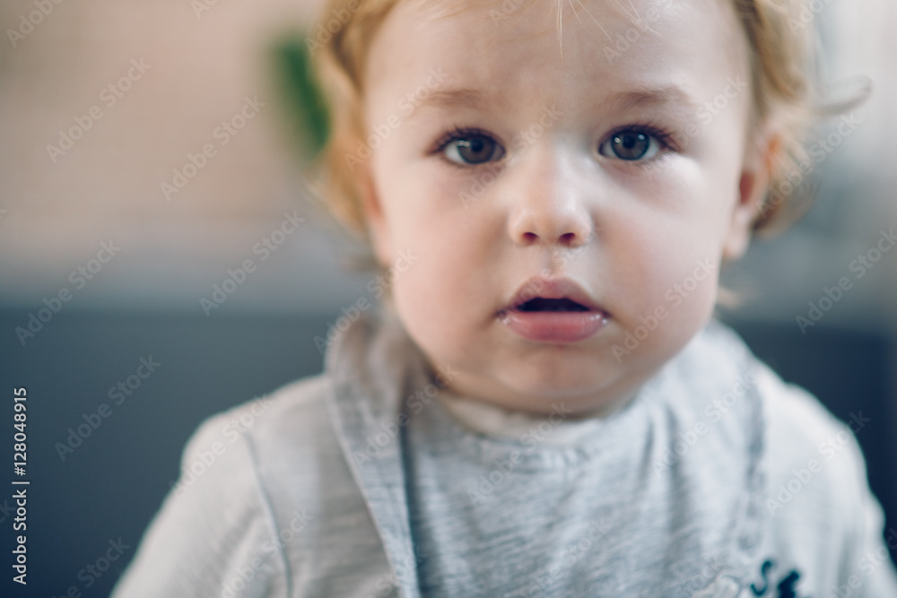 Toddler portrait. Boy looking at camera