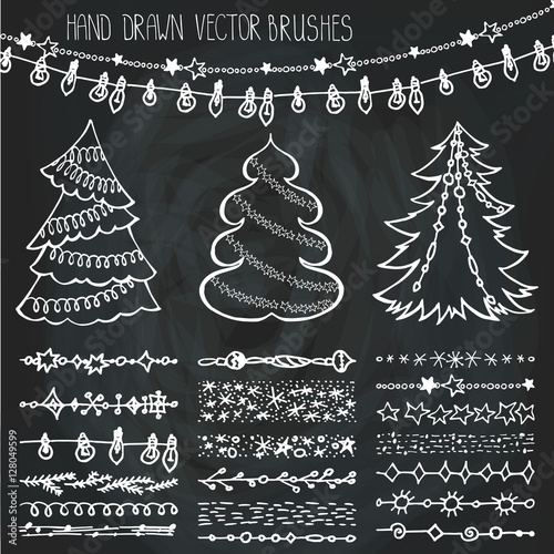 Holiday  brushes.Christmas doodle set.Chalk