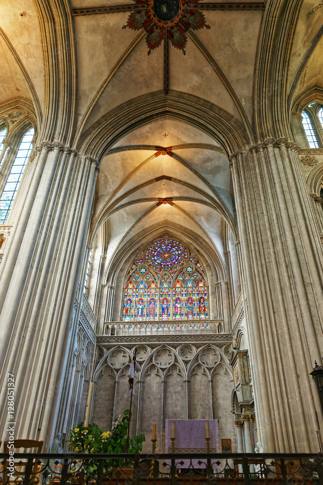 Interior of Cathedral of Our Lady of Bayeux in Normandy