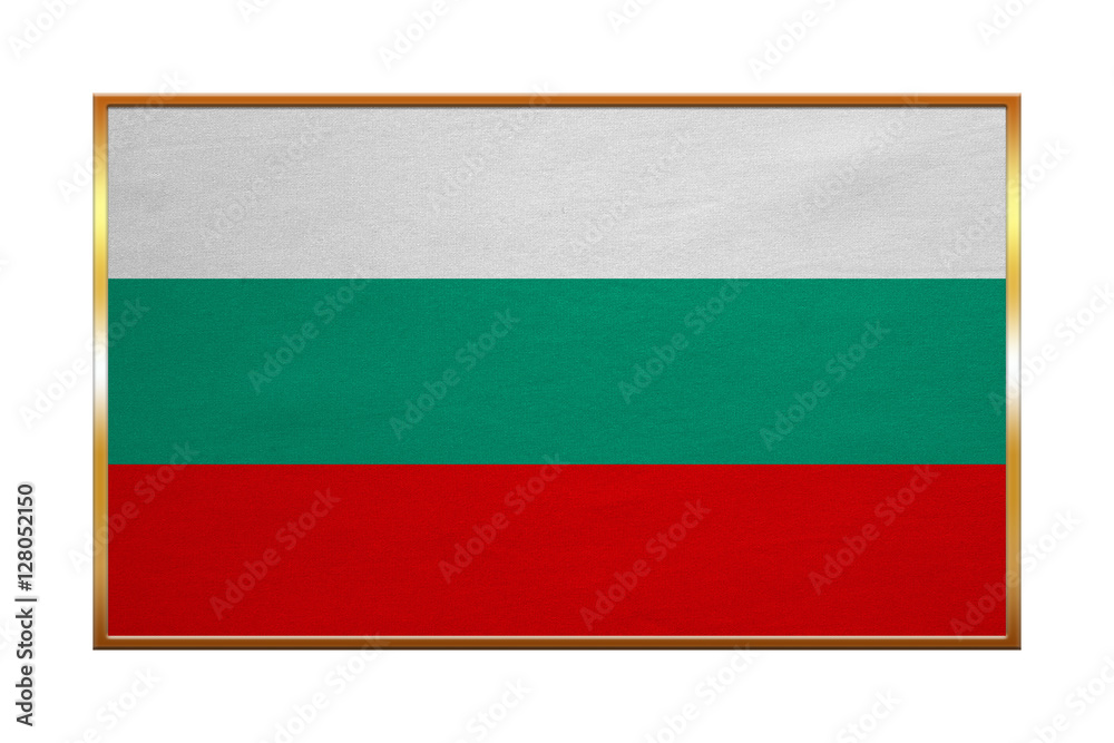 Flag of Bulgaria golden frame, fabric texture Flag of Bulgaria golden frame, fabric texture