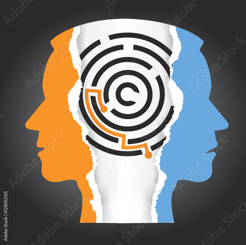 Male heads silhouette depression schizophrenia.
Ripped paper Male heads silhouettes with maze. Concept symbolizing resolving depression, schizophrenia.  Vector available.