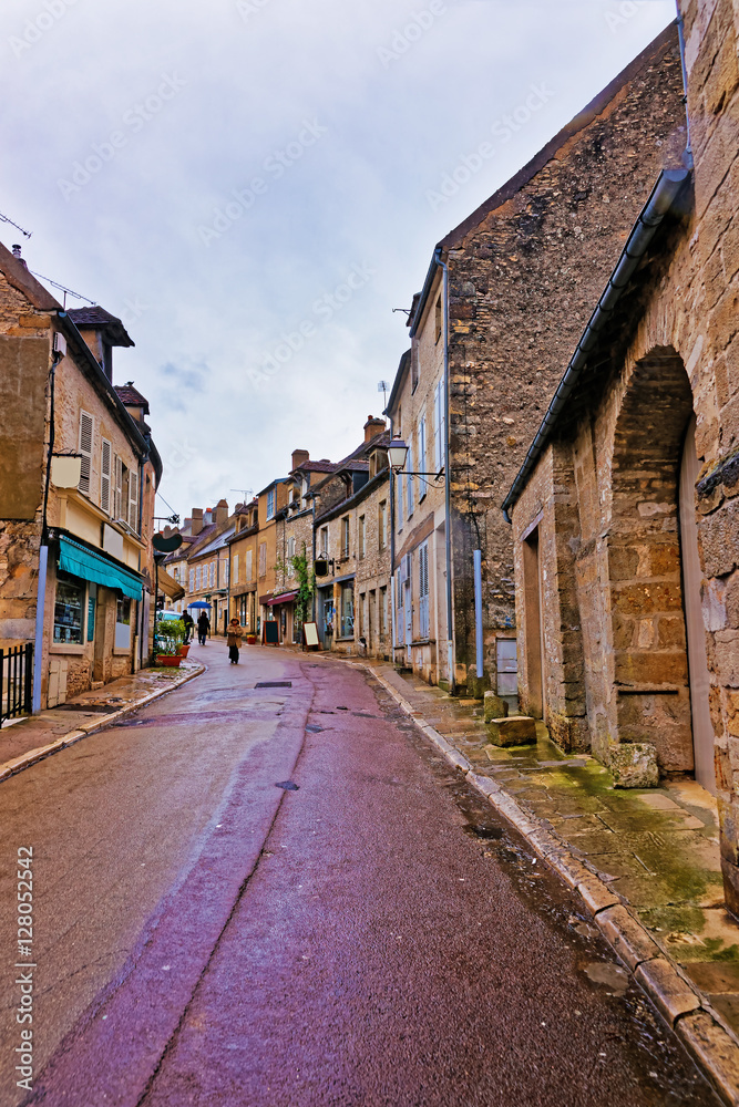 Narrow Street of Vezelay in Bourgogne Franche Comte in France