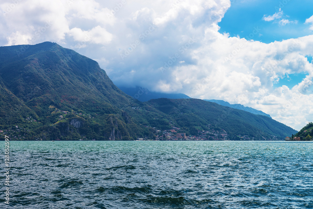 Nature of Lake Lugano and Alps mountains Ticino in Switzerland