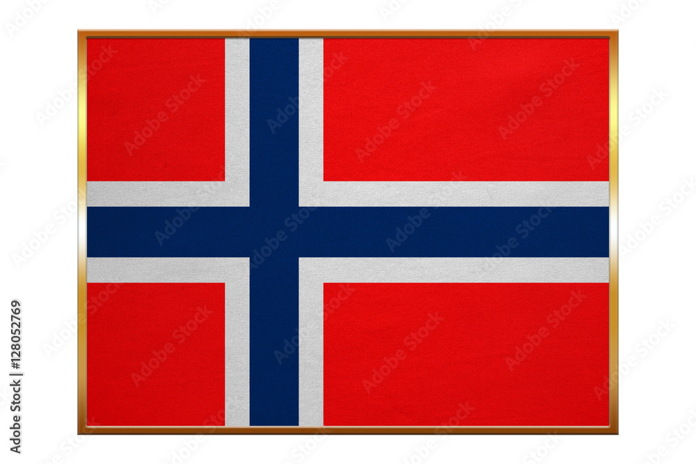 Naklejka premium Flag of Norway, golden frame, fabric texture