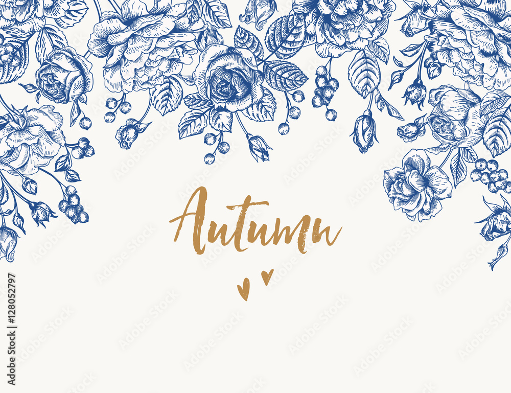Background with roses and berries.