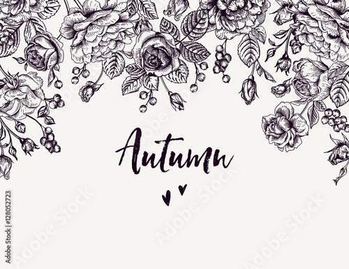 Background with roses and berries.