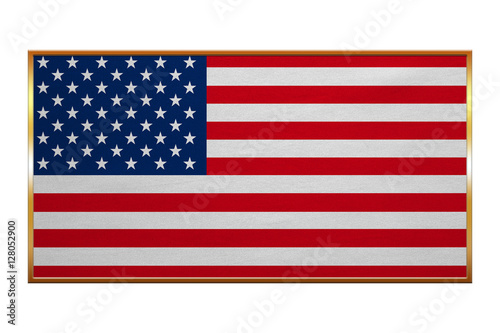 Flag of USA, golden frame, fabric texture