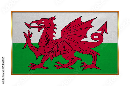 Flag of Wales, golden frame, fabric texture © 12ee12