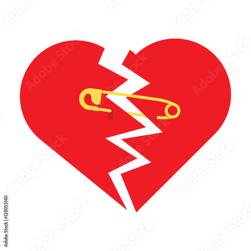 torn heart with safety pin