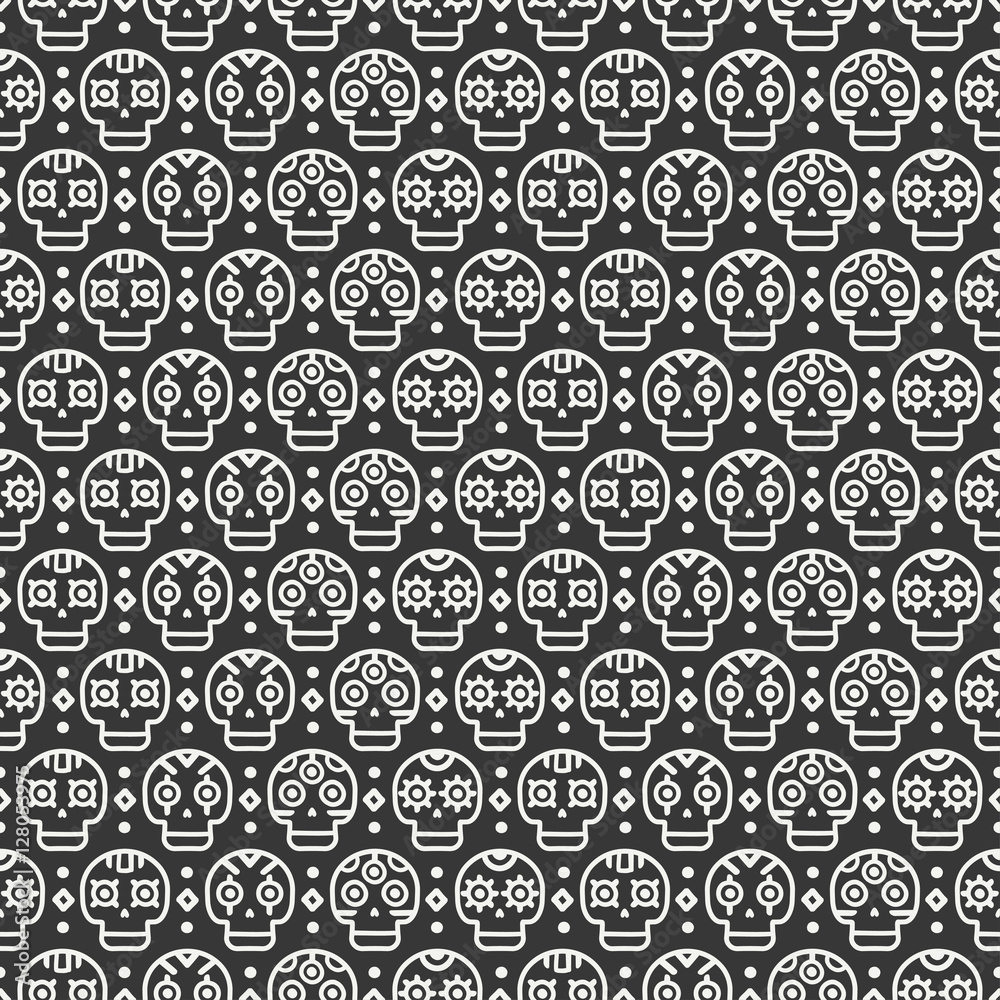 Day of the Dead. Tribal hand drawn line mexican ethnic seamless pattern. Border. Wrapping paper. Print. Doodles. Tiling. Handmade native vector illustration. Aztec background. Texture. Style skull. Day of the Dead. Tribal hand drawn line mexican ethnic seamless pattern. Border. Wrapping paper. Print. Doodles. Tiling. Handmade native vector illustration. Aztec background. Texture. Style skull.