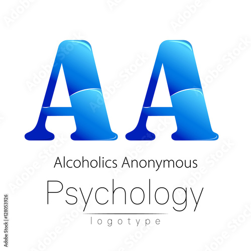 Modern logo of Psychology. Creative style. Logotype in vector. Design concept. Brand company. Blue color letter A on white background. Symbol alcoholics anonymous.