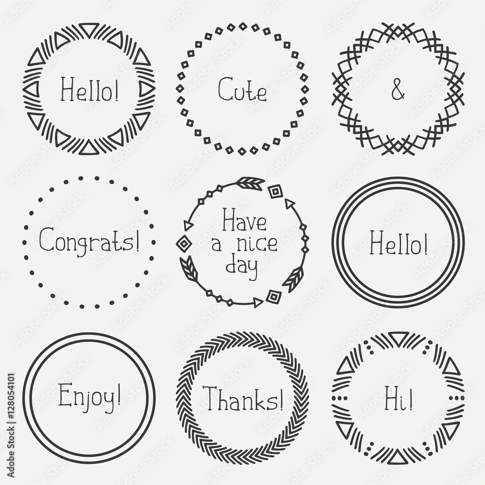 Day of the Dead frame set. Tribal hand drawn line mexican ethnic pattern. Border. Print. Doodles. Handmade native vector illustration. Aztec wreath. Collection for invitation, banner badges, elements Day of the Dead frame set. Tribal hand drawn line mexican ethnic pattern. Border. Print. Doodles. Handmade native vector illustration. Aztec wreath. Collection for invitation, banner badges, elements
