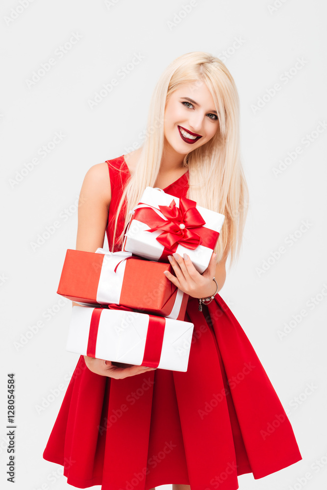 Smiling model with gifts Smiling model with gifts