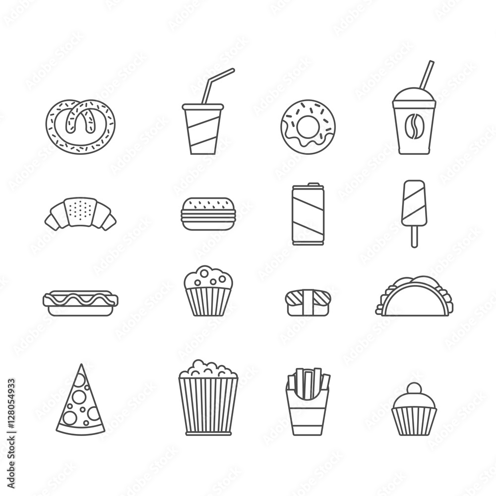 fast food. set of minimalistic line icons. fast food. set of minimalistic line icons.
