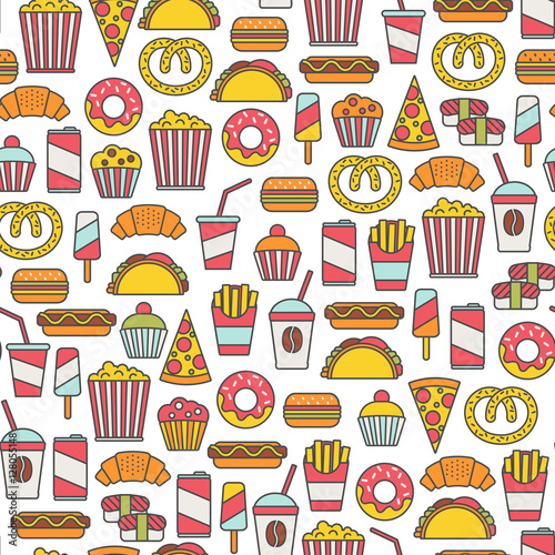 seamless pattern with fast food icons