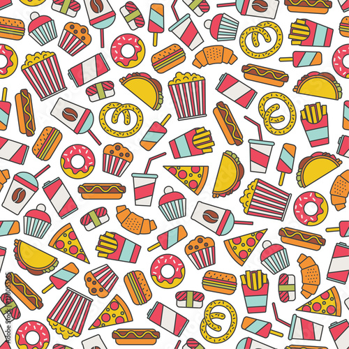 seamless pattern with fast food icons