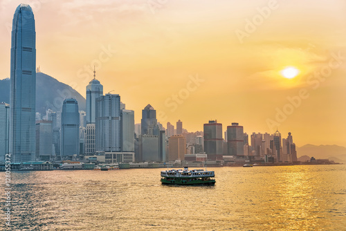 Star ferry at the Victoria Harbor of HK at sundown
