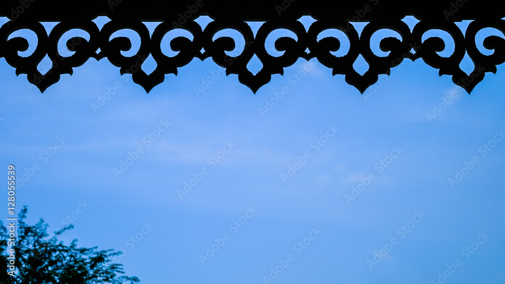 Thai style Detail connection of roof tiles with gypsum board ceiling and  eaves background blue sky, copy space Stock-Foto | Adobe Stock