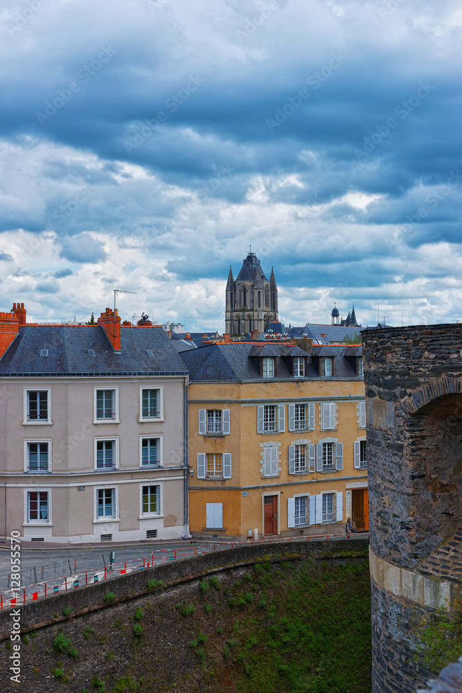 Street and Saint Aubin Abbey in Angers in Loire Valley