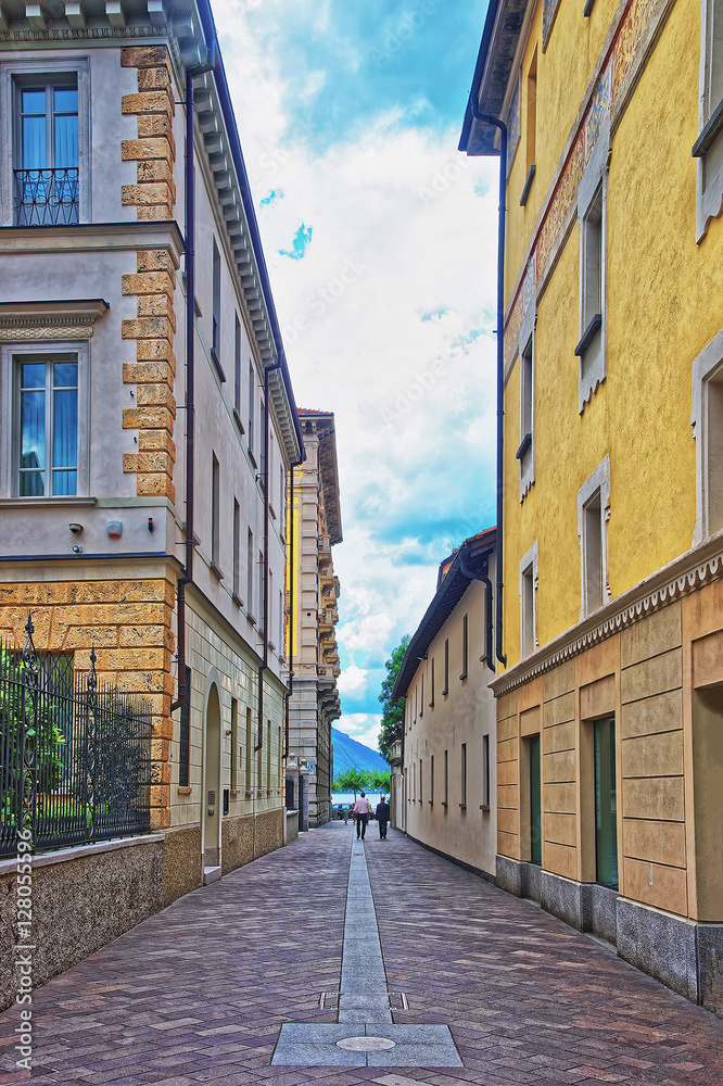 Street in city center in Lugano Ticino Switzerland
