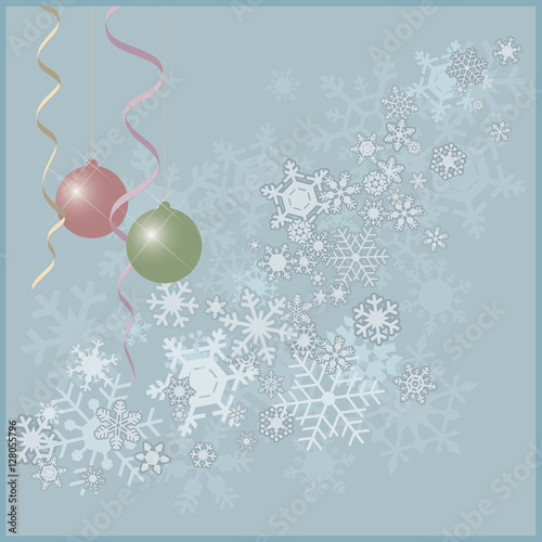vector illustration showing Christmas balls on the background of snowflakes