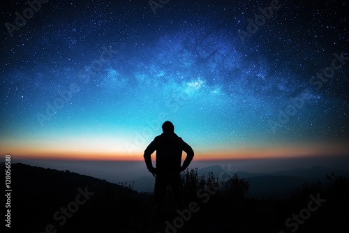 Milky Way and Colorful night sky with silhouette