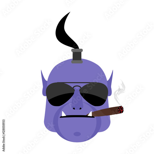 Evil genie with cigar. Aggressive  magic character isolated