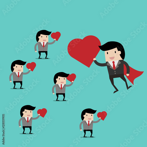 vector business finance. i love my job for investment concept,cartoon businessman with Heart in his hand to show love my job . cartoon vector illustration for business design