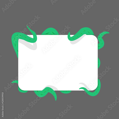 Tentacle and banner. Green Monster hugging white sheet. Cthulhu