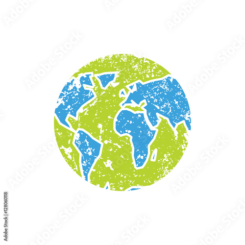 Earth grunge style. Spray and scratches. Planet isolated