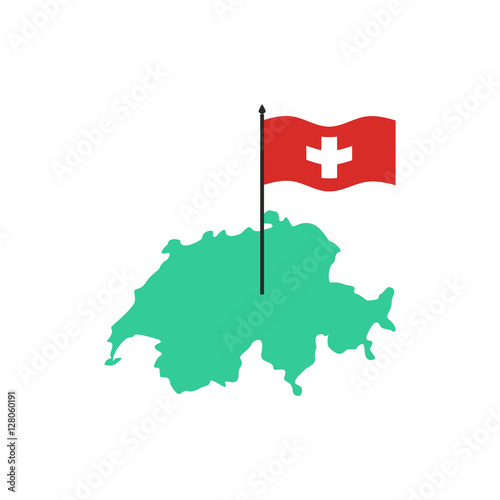 Switzerland Map and flag. Swiss State sign. Geography of country
