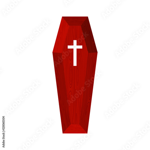 Coffin isolated. Wooden casket on white background. Religion obj