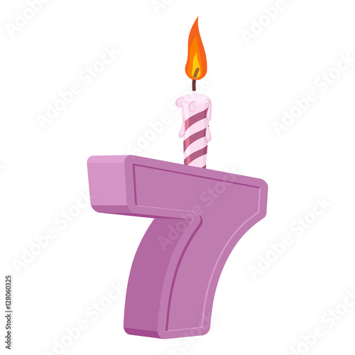 7 years birthday. Number with festive candle for holiday cake. s