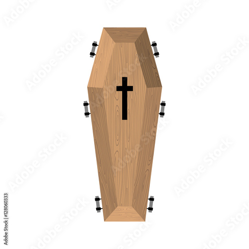 Coffin isolated. Wooden casket on white background. Religion obj
