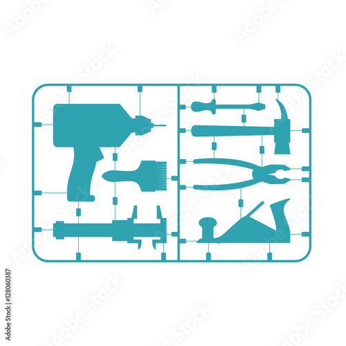 Tools Set. Plastic Model kit. Drill and hammer. Caliper and plie