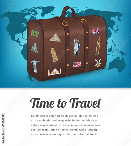 Travel composition with famous world landmarks. Travel and Tourism. Vector. Modern flat design.