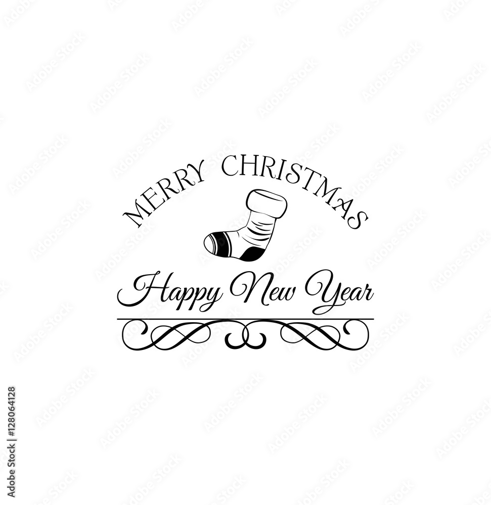 Obraz premium Christmas sock with candy and gift. Xmas stocking. Hand drawn vector illustration. Tradition holiday decor.