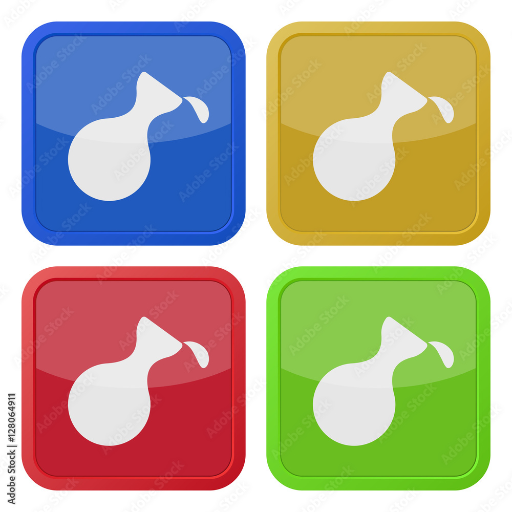 four square color icons, flask with a drop four square color icons, flask with a drop