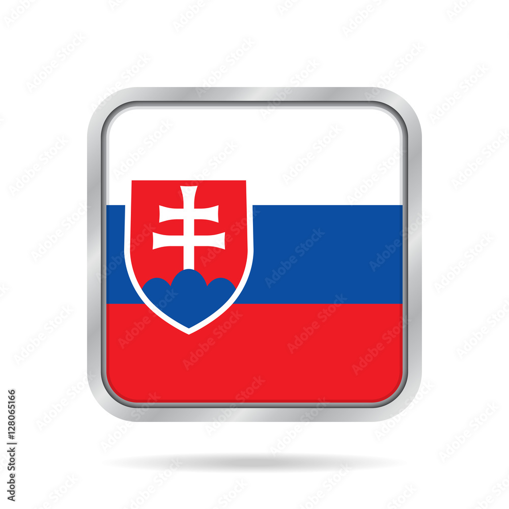 Fototapeta premium Flag of Slovakia. Shiny metallic square button.
