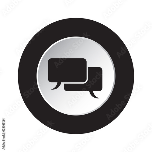 round black and white button, speech bubbles icon