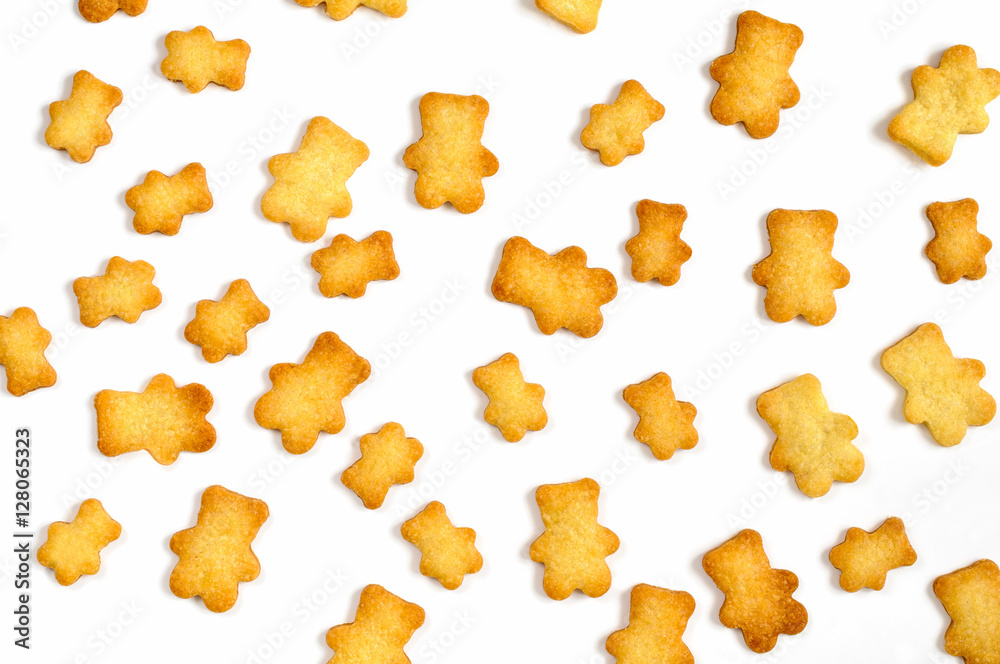 Homemade shortbread bear cookies pattern top view